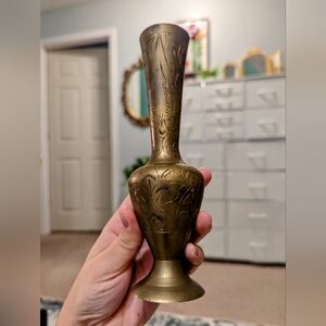 RARE Vintage Indian Hand Etched Brass Flower Vase! Stunning! Made In India